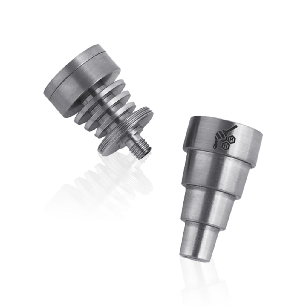 Honeybee Herb Titanium 6 in 1 Skillet Dab Nail in Silver, versatile design for various joint sizes