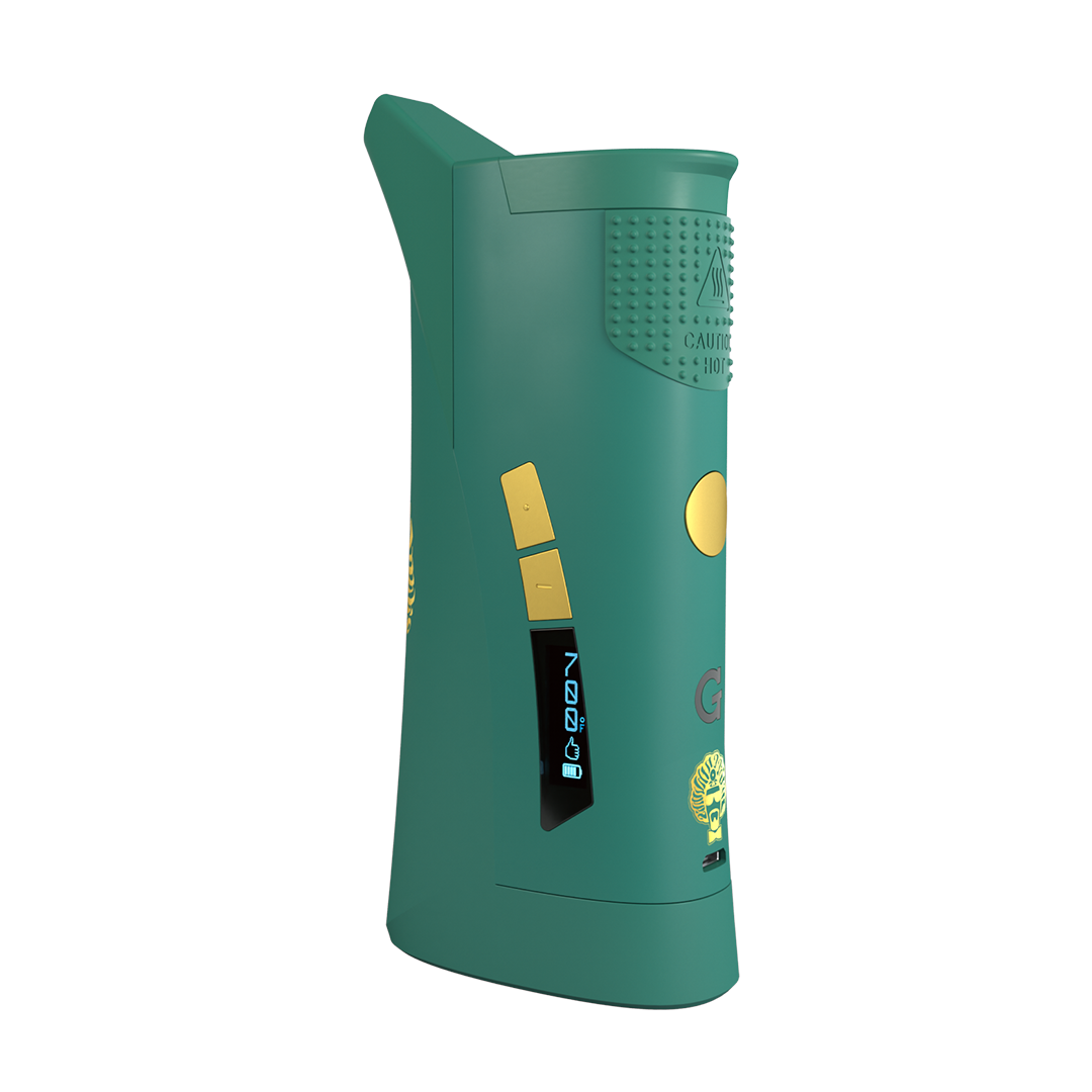 GPEN Roam Vaporizer by Grenco Science in Dr Greenthumb Green, side view on white background