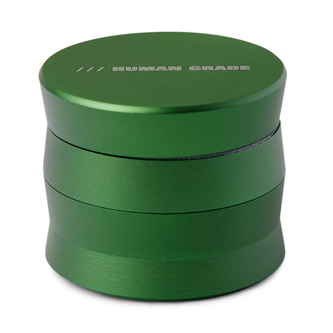 Human Grade Grinder 3A in Green, 2" 4-Piece, Durable Aluminum, Front View