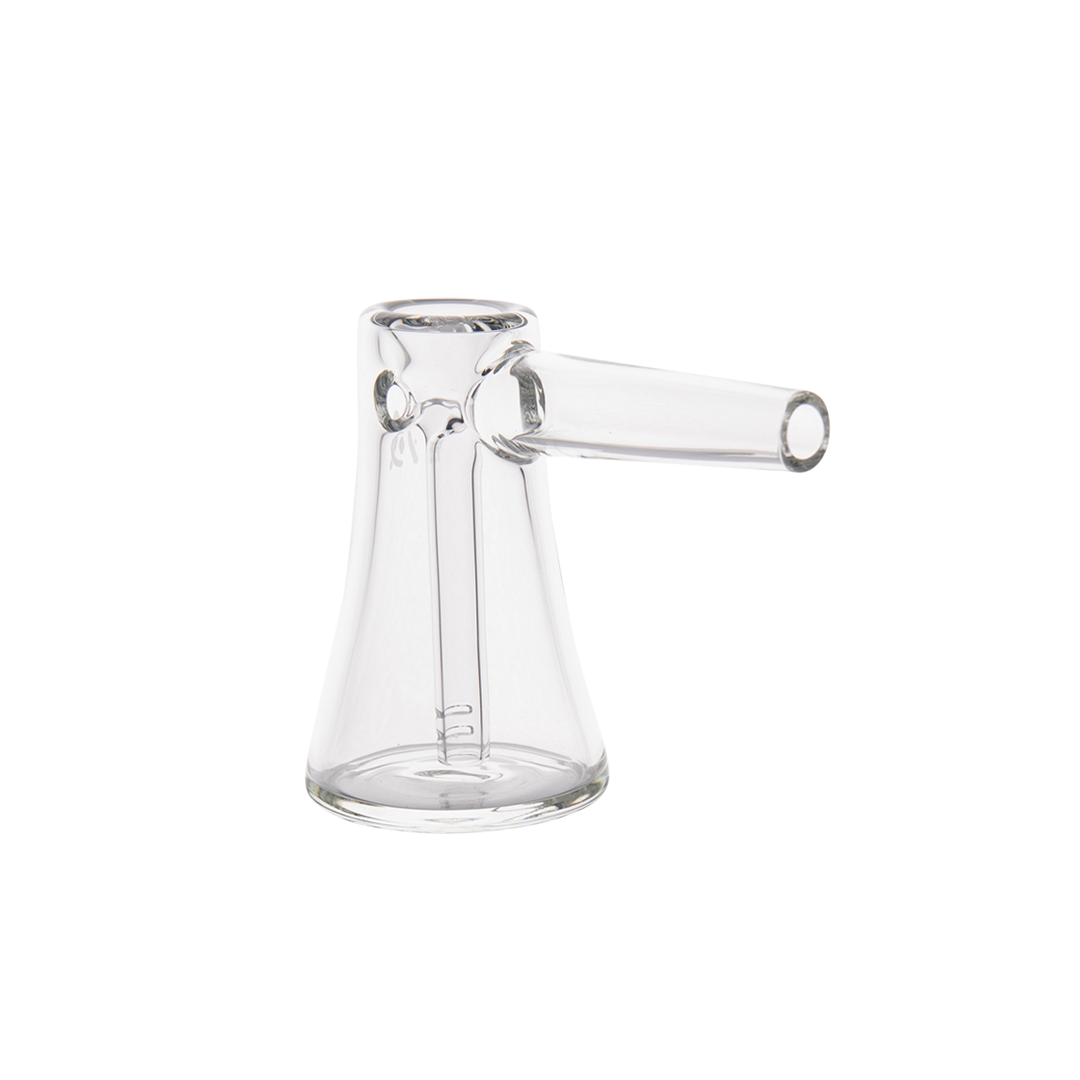 MJ Arsenal Vulkan Bubbler side view on seamless white background, compact and clear glass