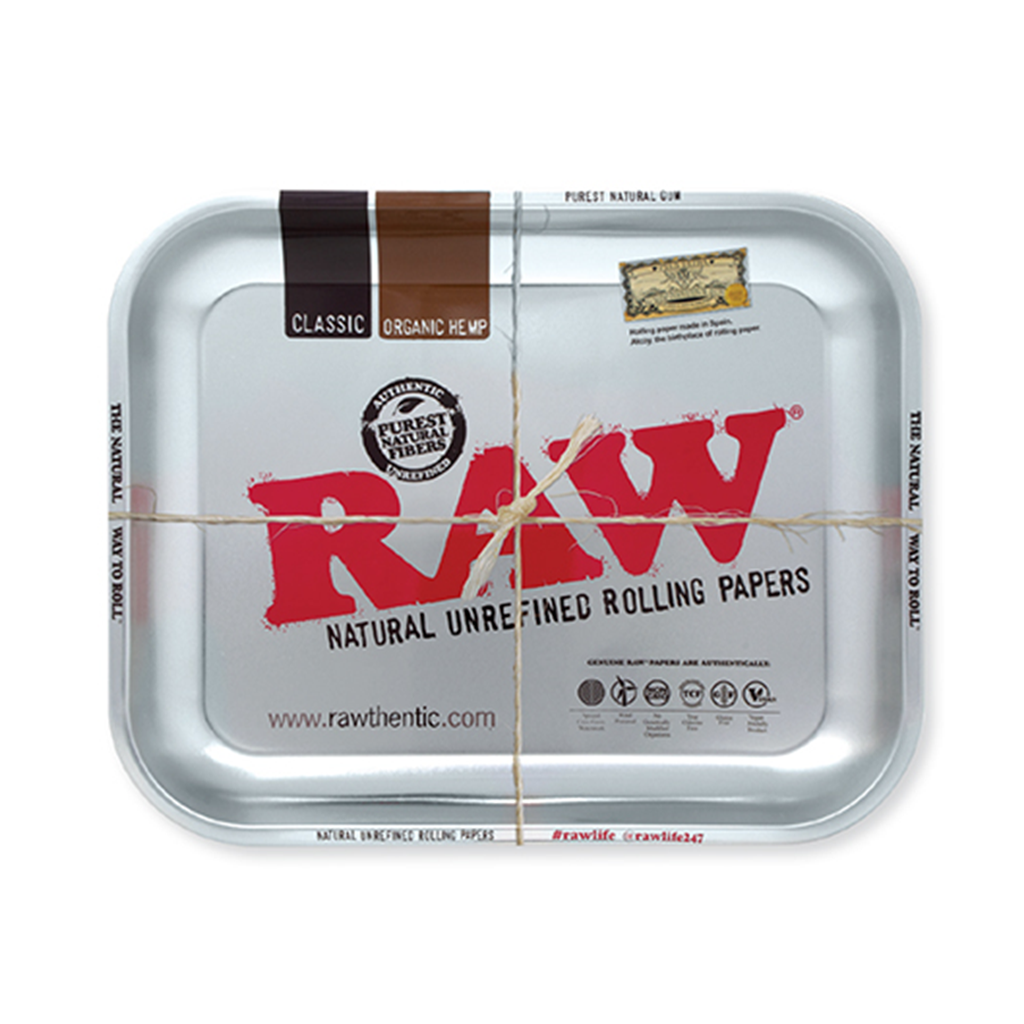 Large RAW Essential Rolling Tray in Metallic Silver - Top View for Easy Rolling