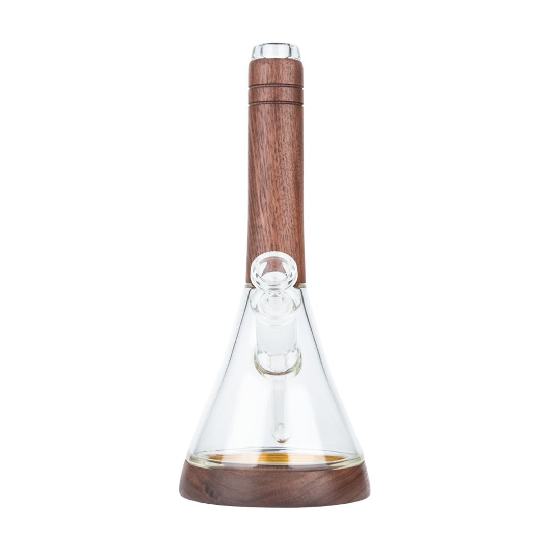 Marley Natural Glass and Walnut Waterpipe, Front View on White Background
