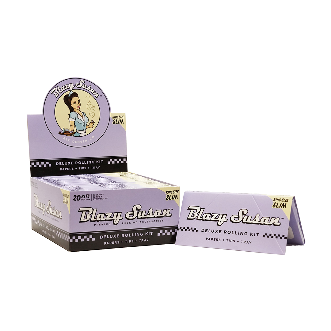 Blazy Susan Purple Rolling Papers Deluxe Kit in 1 1/4 size with tips and tray