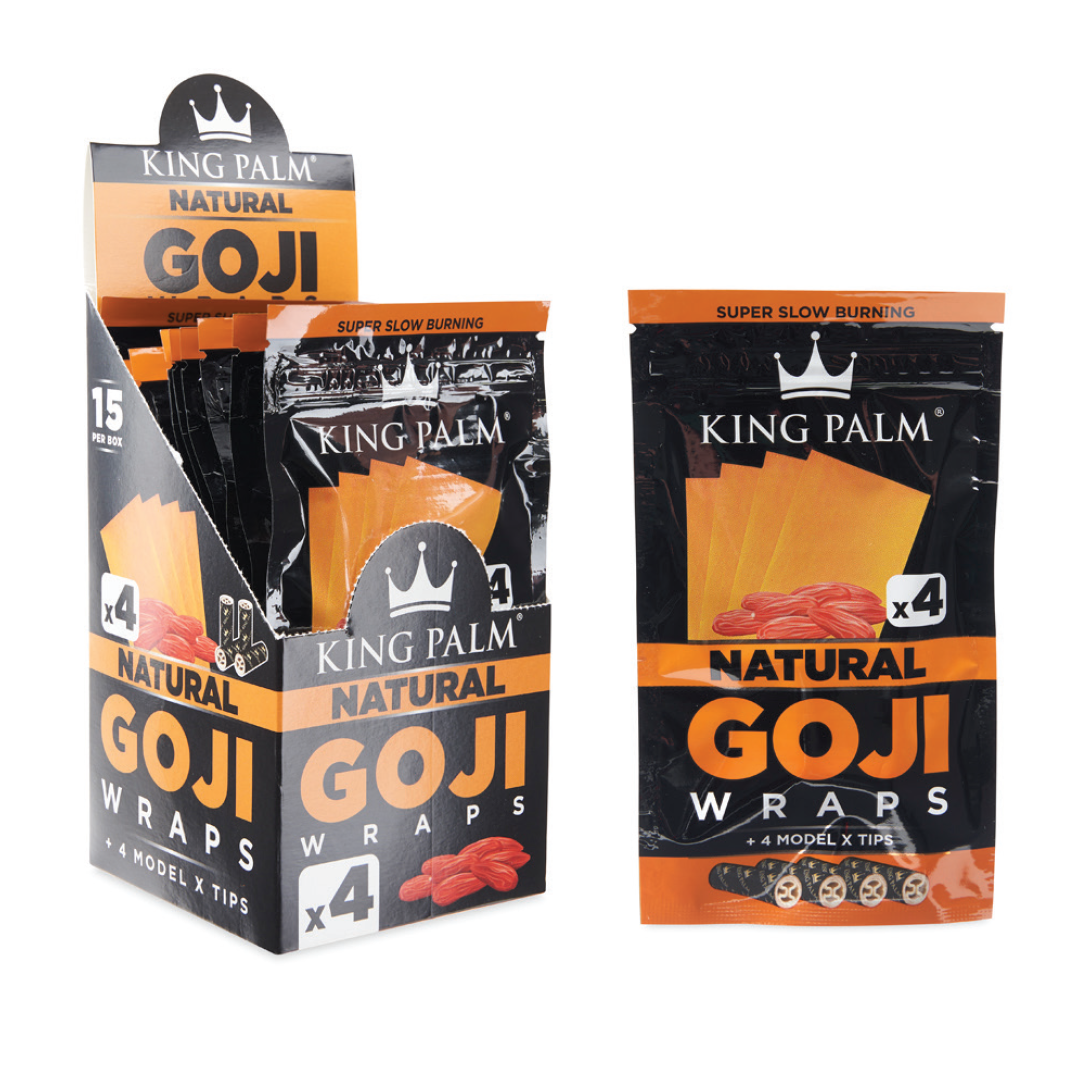 King Palm Natural Goji Wraps displayed in box and individual pack, front view