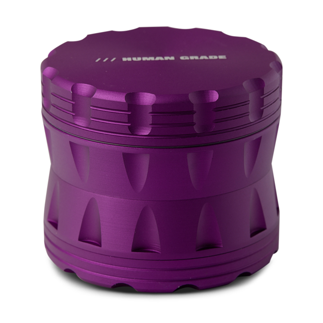Human Grade Grinder 2A in Purple, 2.5" 4-Piece, Angled Side View on White Background