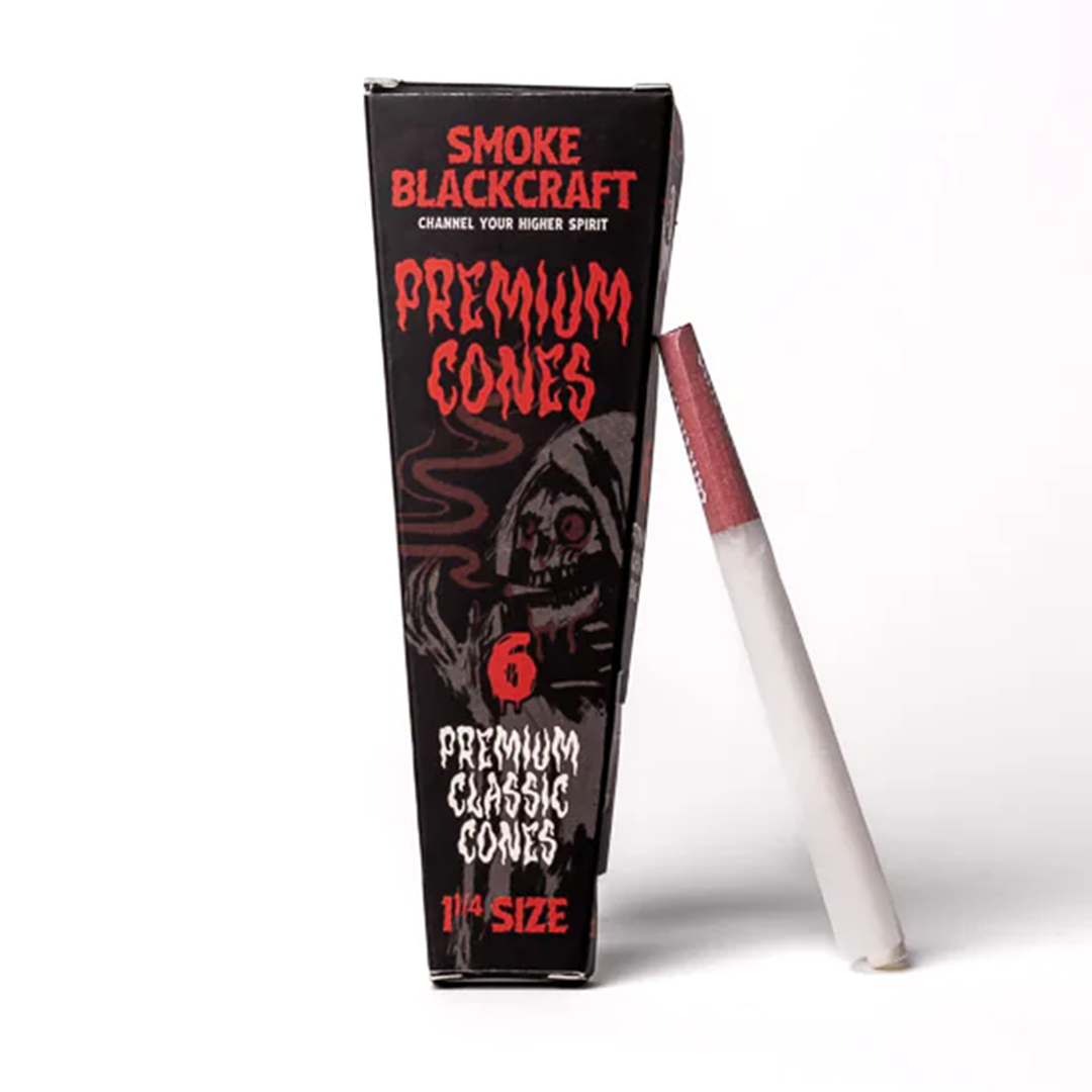 BlackCraft 1 1/4 Size Premium Cones 24 Pack Displayed with One Cone