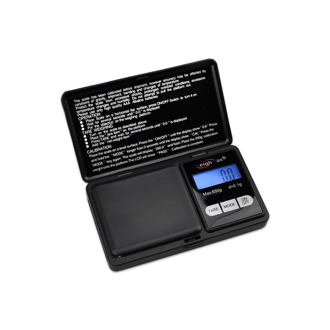WeighMax SM-650 Precision Digital Scale open view with back-lit LCD, energy-saving mode