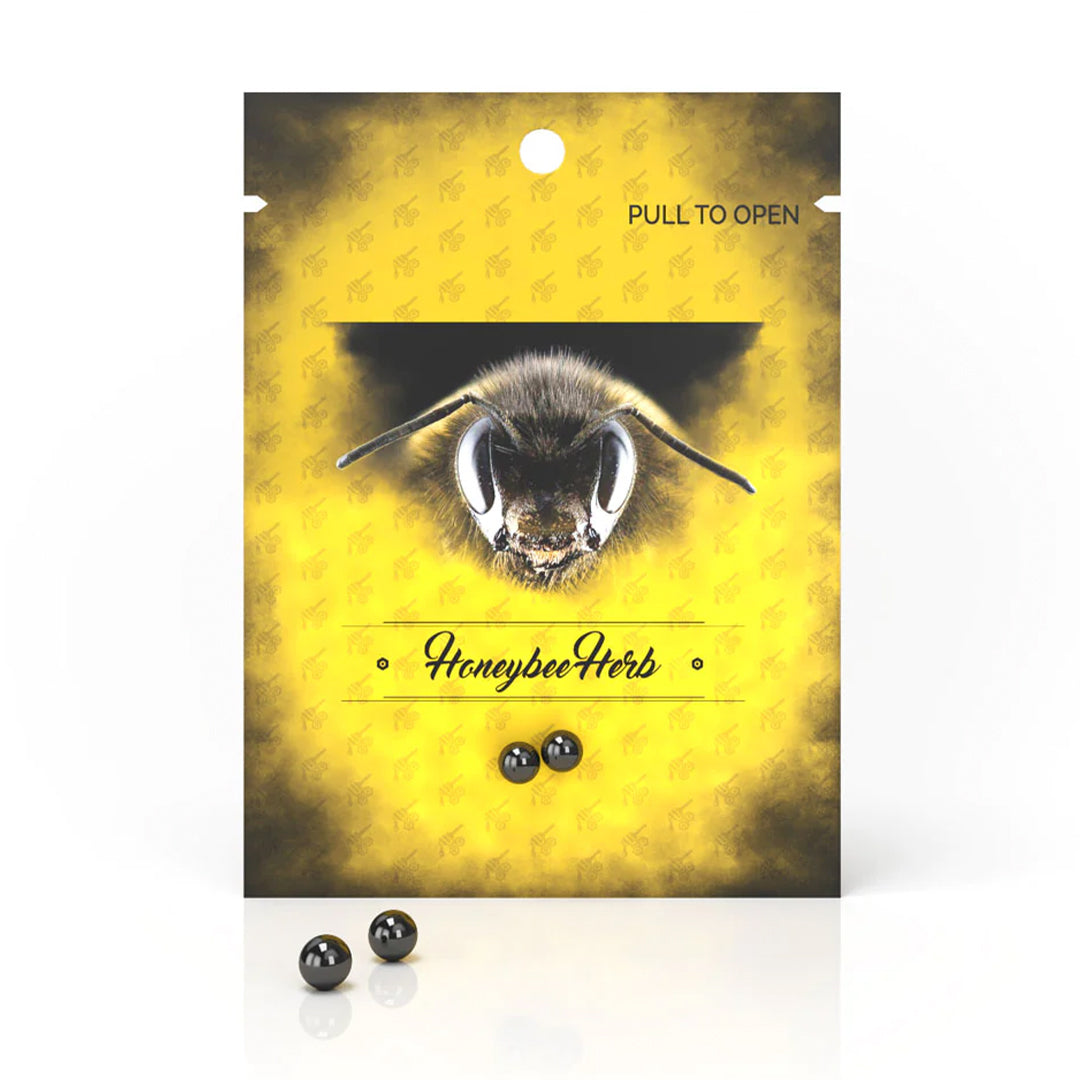 Honeybee Herb Terp Pearls, Graphite - 6mm, front view on branded packaging