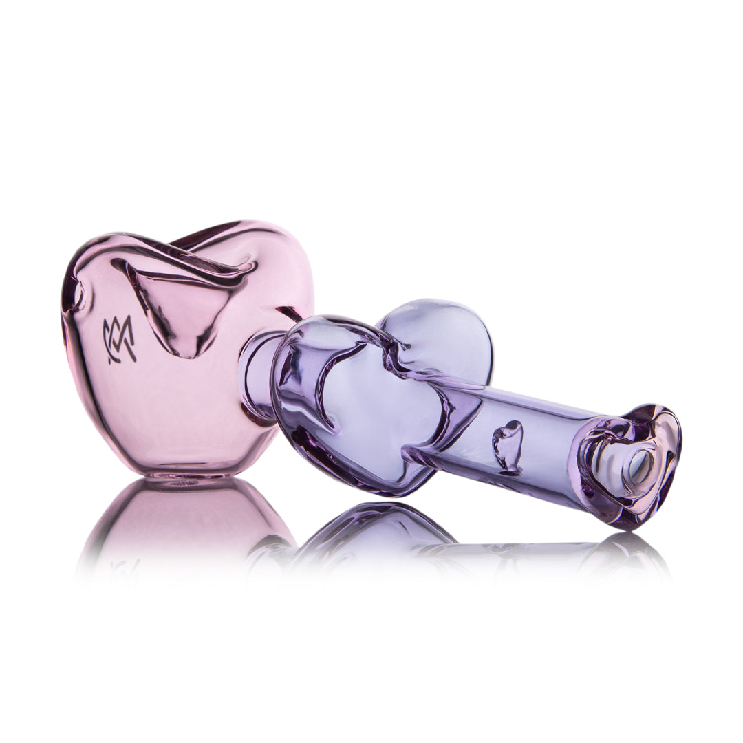 MJ Arsenal Flutter Hand Pipe in pink, Valentine's 2024 edition with heart design, side view