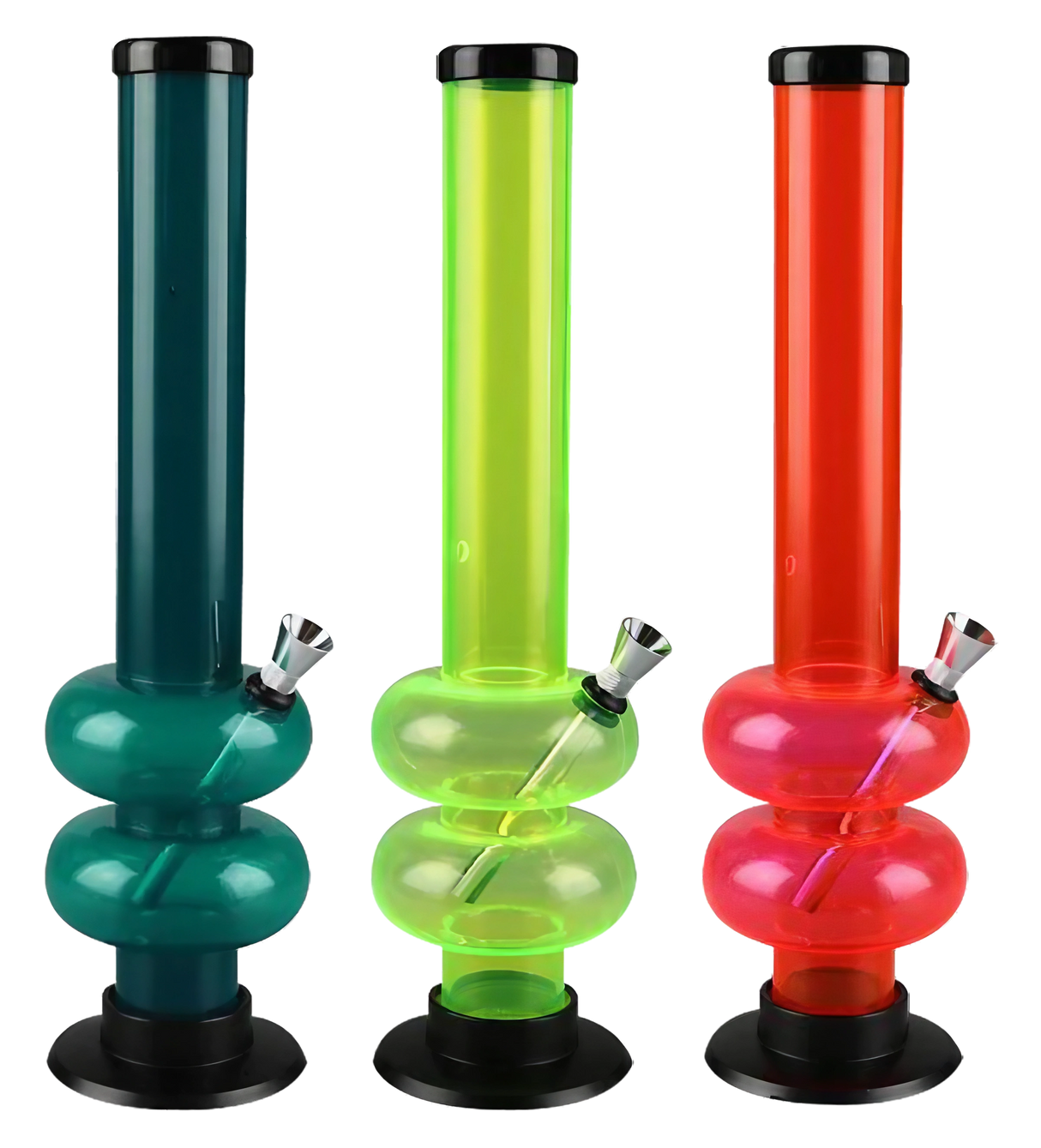Assorted Acrylic Double Bubble Base Water Pipes for Dry Herbs, 12" Height, Front View