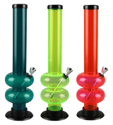 Assorted Acrylic Double Bubble Base Water Pipes for Dry Herbs, 12" Height, Front View