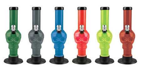 Colorful Acrylic Skull Water Pipes for Dry Herbs, 6" Height, 2" Diameter, Front View