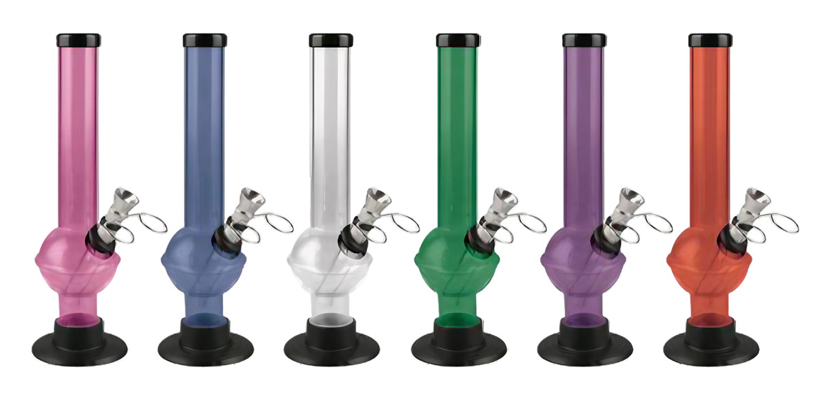 Colorful Acrylic UFO Water Pipes, 8" height, for dry herbs, front view on white background
