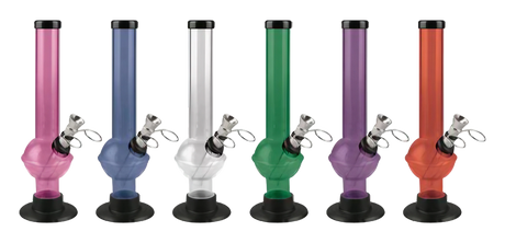 Colorful Acrylic UFO Water Pipes, 8" height, for dry herbs, front view on white background