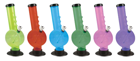 Assorted 9" Acrylic Water Pipes with Disc Base, Durable & Portable for Dry Herbs, Front View