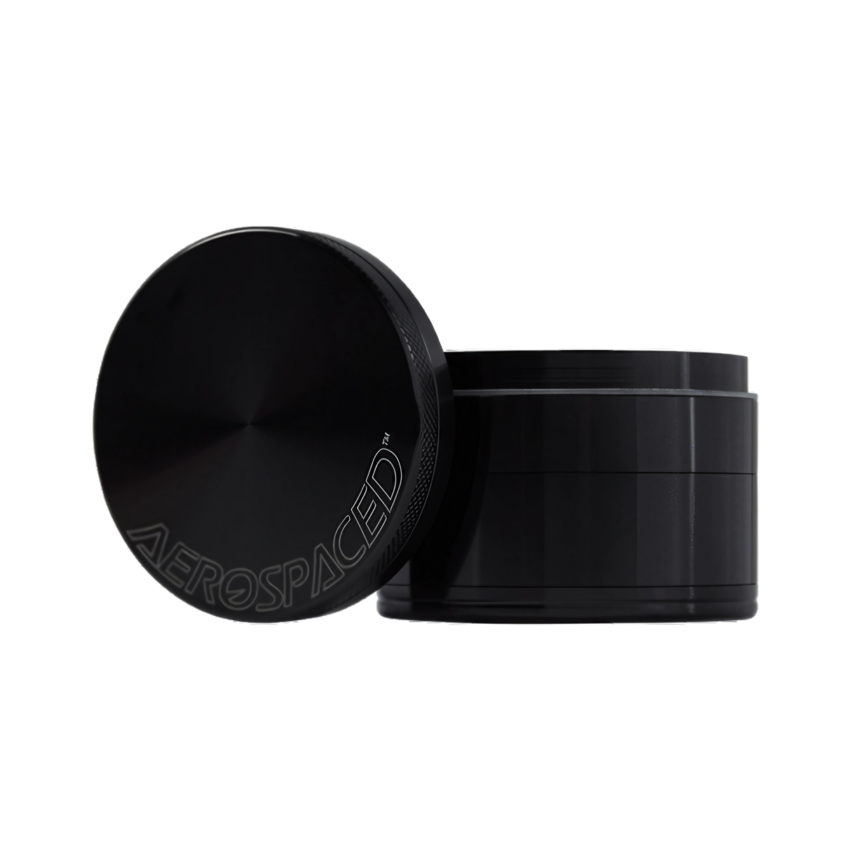 Aerospaced by Higher Standards 4 Piece Aluminum Grinder, 2.5" Compact Design, Black, Side View