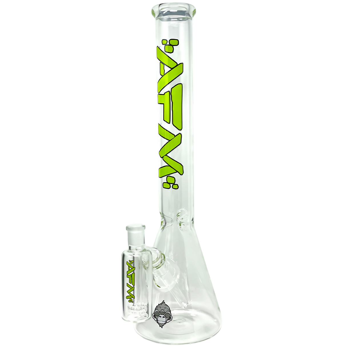 AFM Glass Beaker Bong 18" with 45 Degree Joint and Downstem, Front View on White Background
