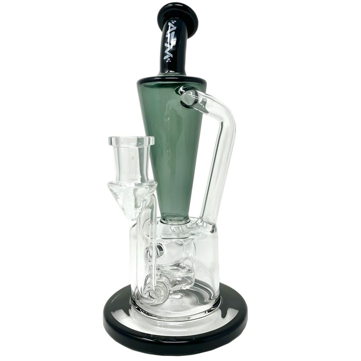 AFM Boomcycler 9" Dab Rig with Recycler Percolator, Front View on Seamless White Background