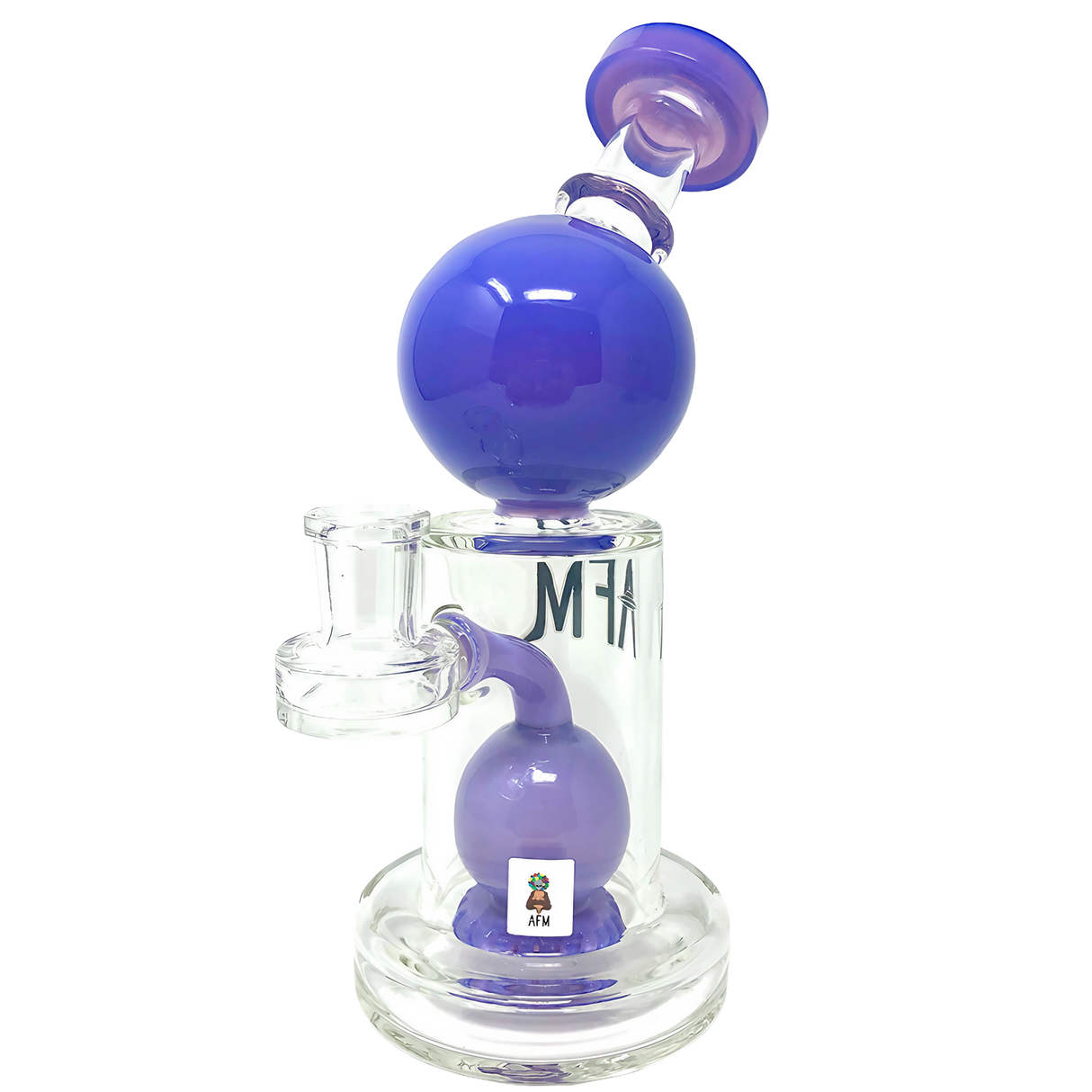 AFM Bubble Head Banger Hanger Dab Rig in Purple with Showerhead Percolator, 8" Height, Front View