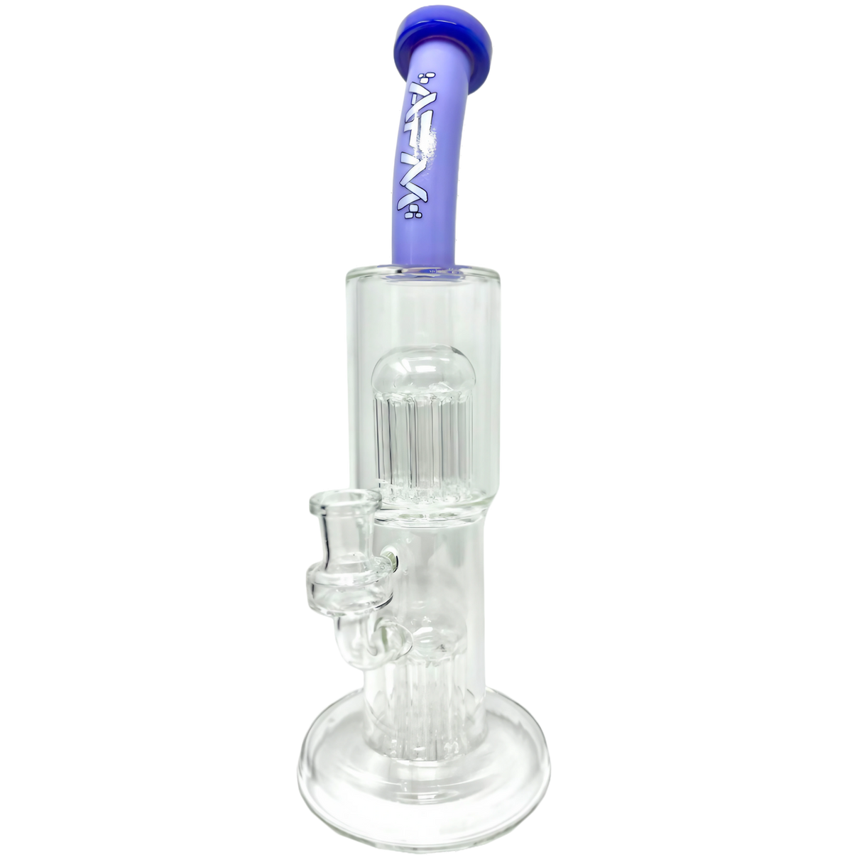 AFM - Double Cosmos Rig - 12" with Dual Percolator Design, 14mm Joint - Front View on White Background