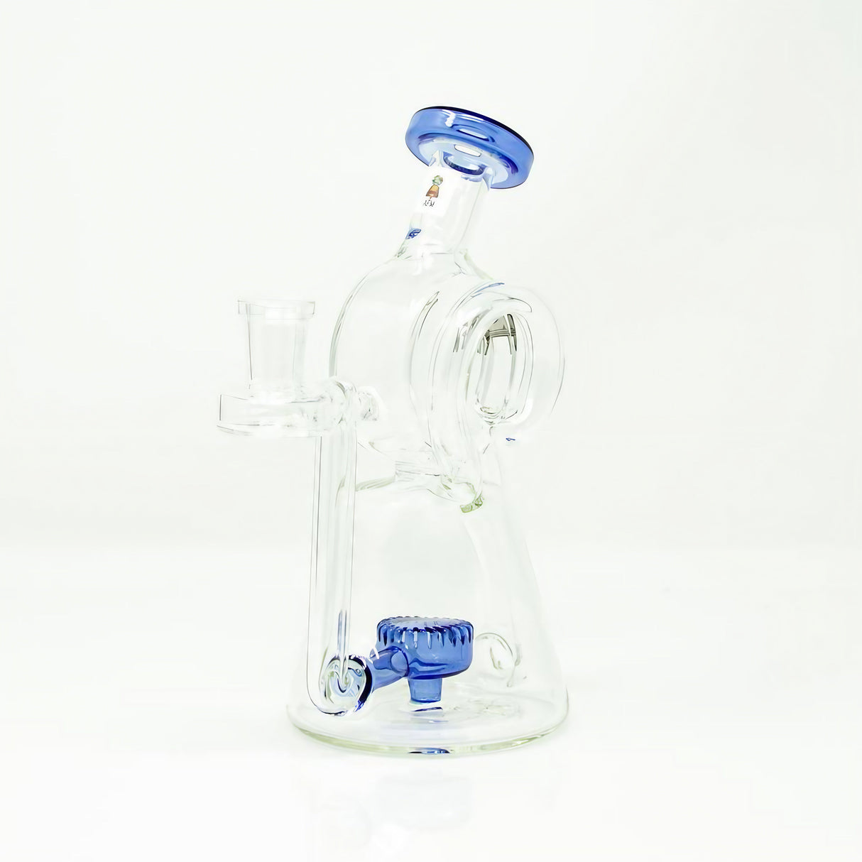 AFM Glass Barrel Recycler Dab Rig with Blue Accents and Slit-Diffuser Percolator - Front View
