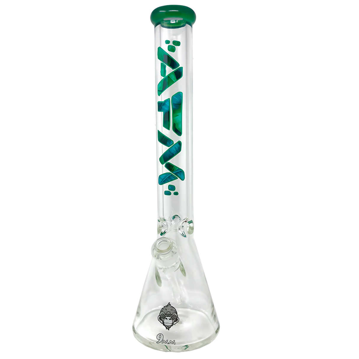 AFM Glass Beaker Bong 18" 9mm Thick Borosilicate, Front View on White, For Dry Herbs