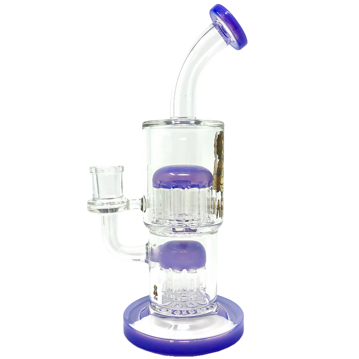 AFM Glass Double Tree Perc Dab Rig in Green, 9.5" with 14mm Joint, Front View on White Background