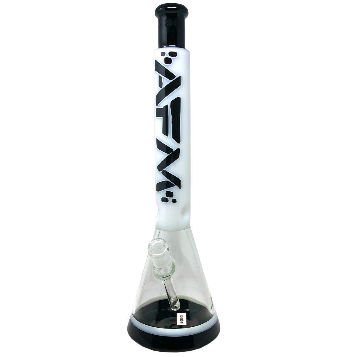 AFM Glass Quasar Beaker Bong in Black/White, 18" Tall, Borosilicate, Front View