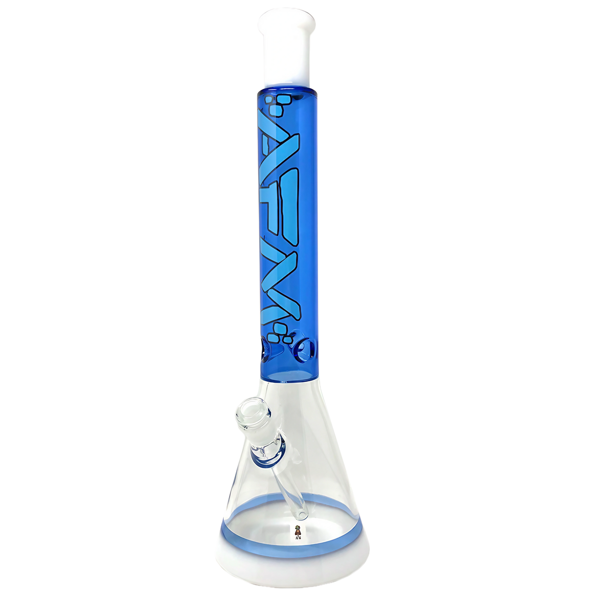 AFM Glass Quasar Beaker Bong in Blue/White, 18" Borosilicate, Front View with Deep Bowl
