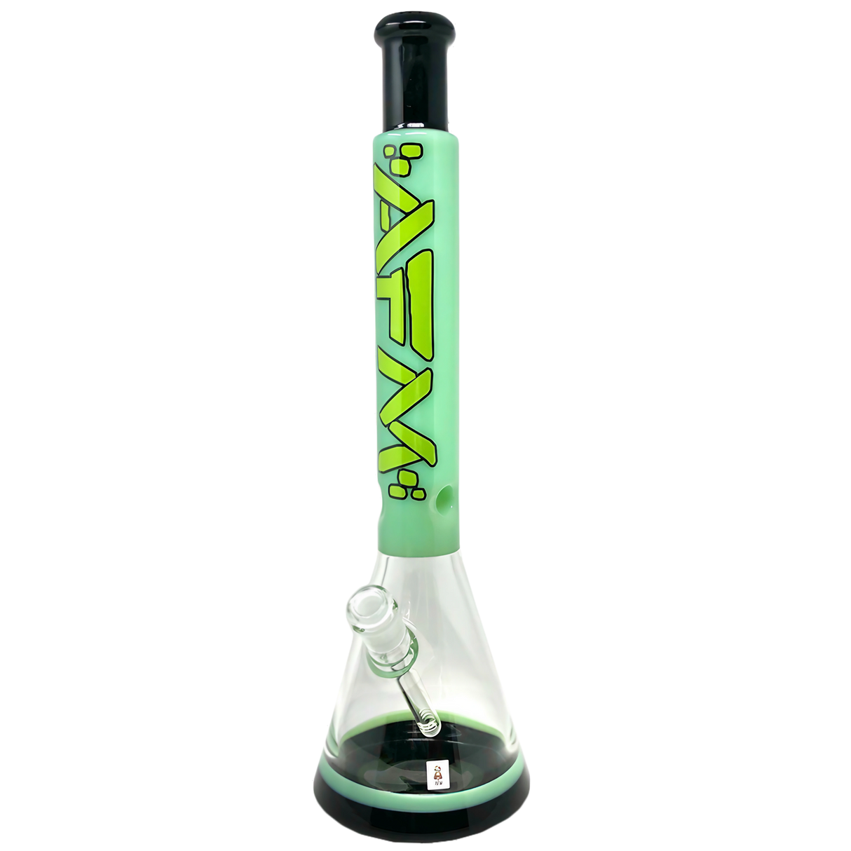 AFM Glass Quasar Beaker Bong in Mint/Black, 18" Tall, Borosilicate Glass, Front View