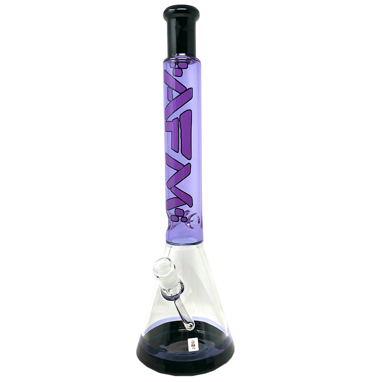 AFM Glass Quasar Beaker in Purple/Black, 18" Borosilicate Glass, Front View on White Background