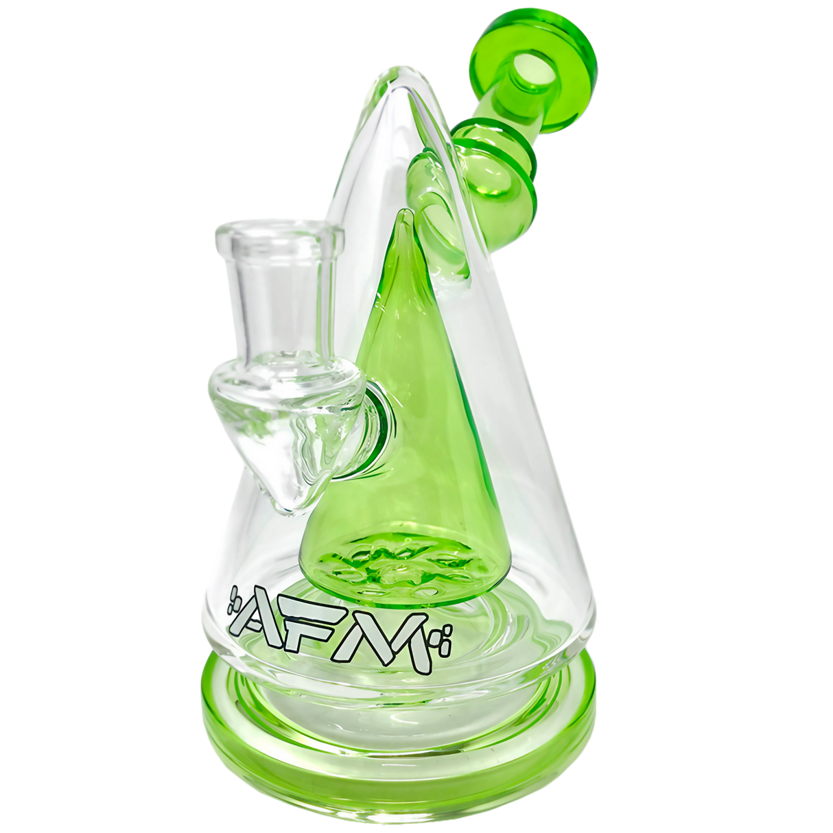 AFM Glass - The Cone Head Rig in Green - 7" Banger Hanger Dab Rig with Percolator - Front View