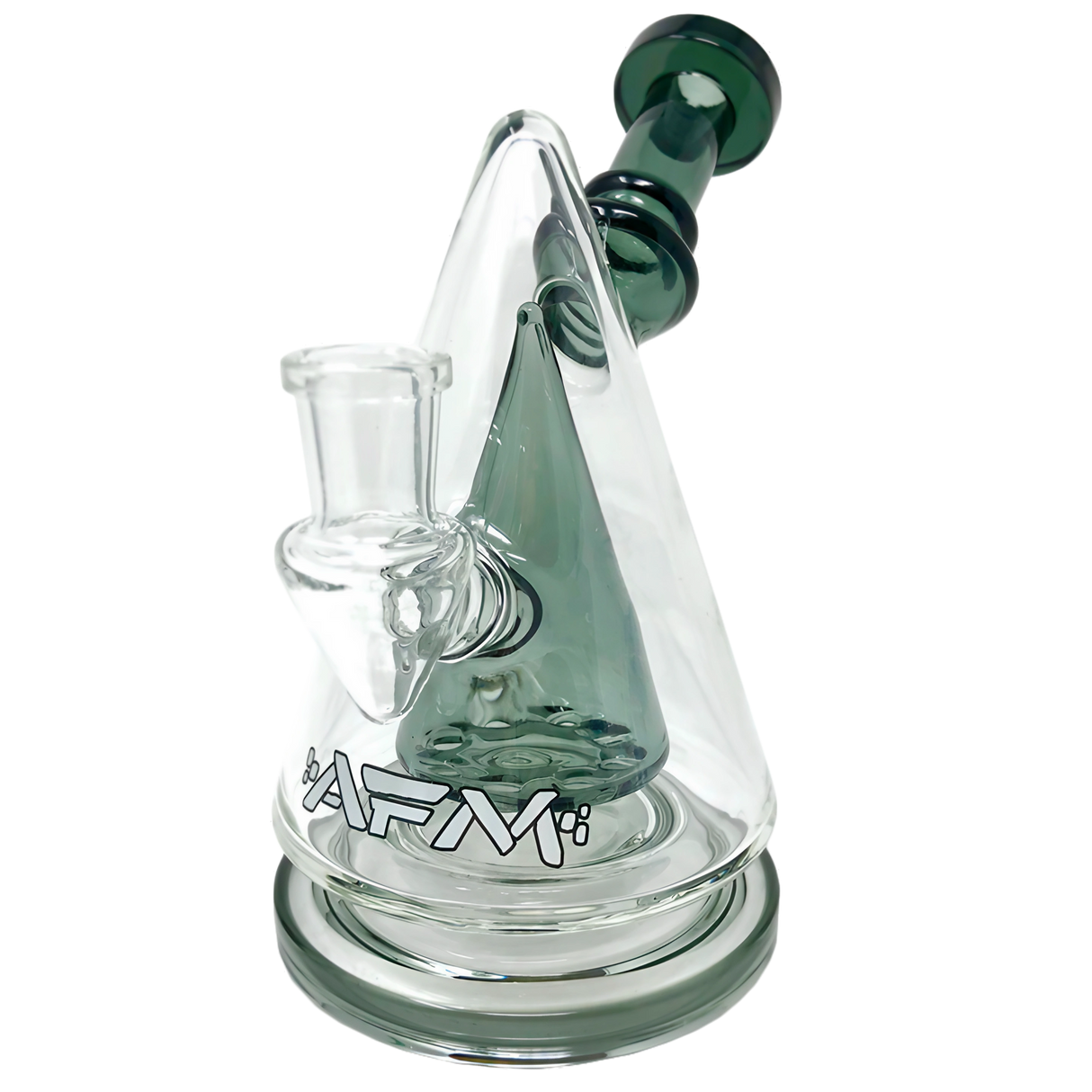 AFM Glass - The Cone Head Rig in Green - 7" Banger Hanger Design with Percolator - Front View