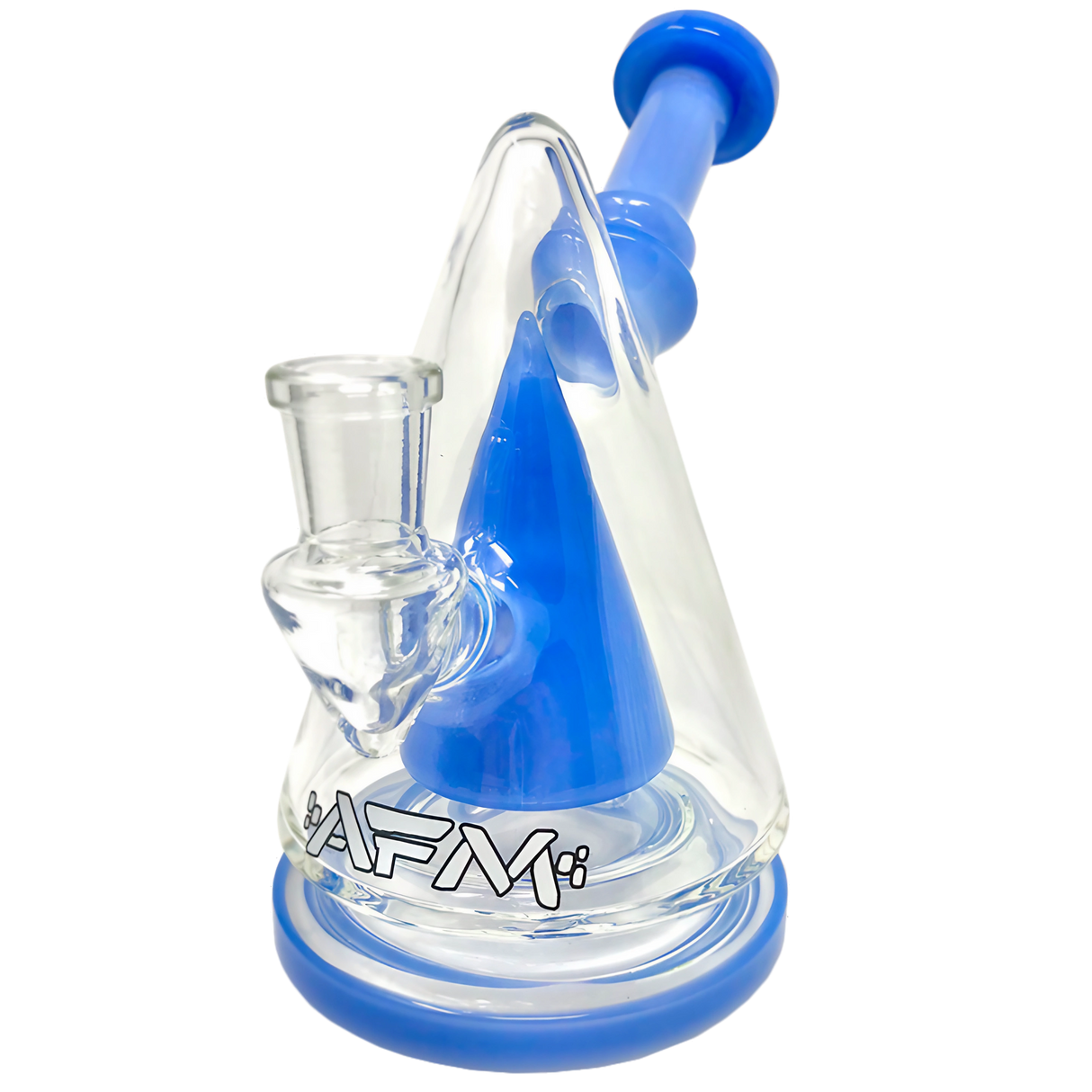 AFM Glass 7" Cone Head Rig in Green with 90 Degree Banger Hanger and Glass Percolator, Side View