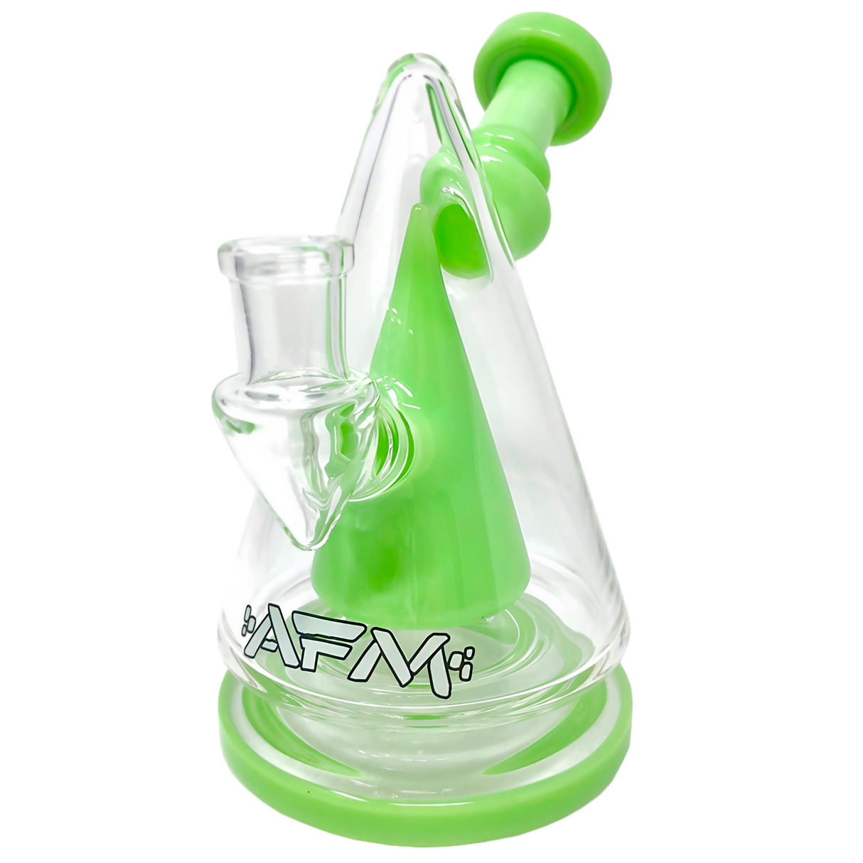 AFM Glass - The Cone Head Rig in Green - 7" with Banger Hanger Design and Percolator, Side View