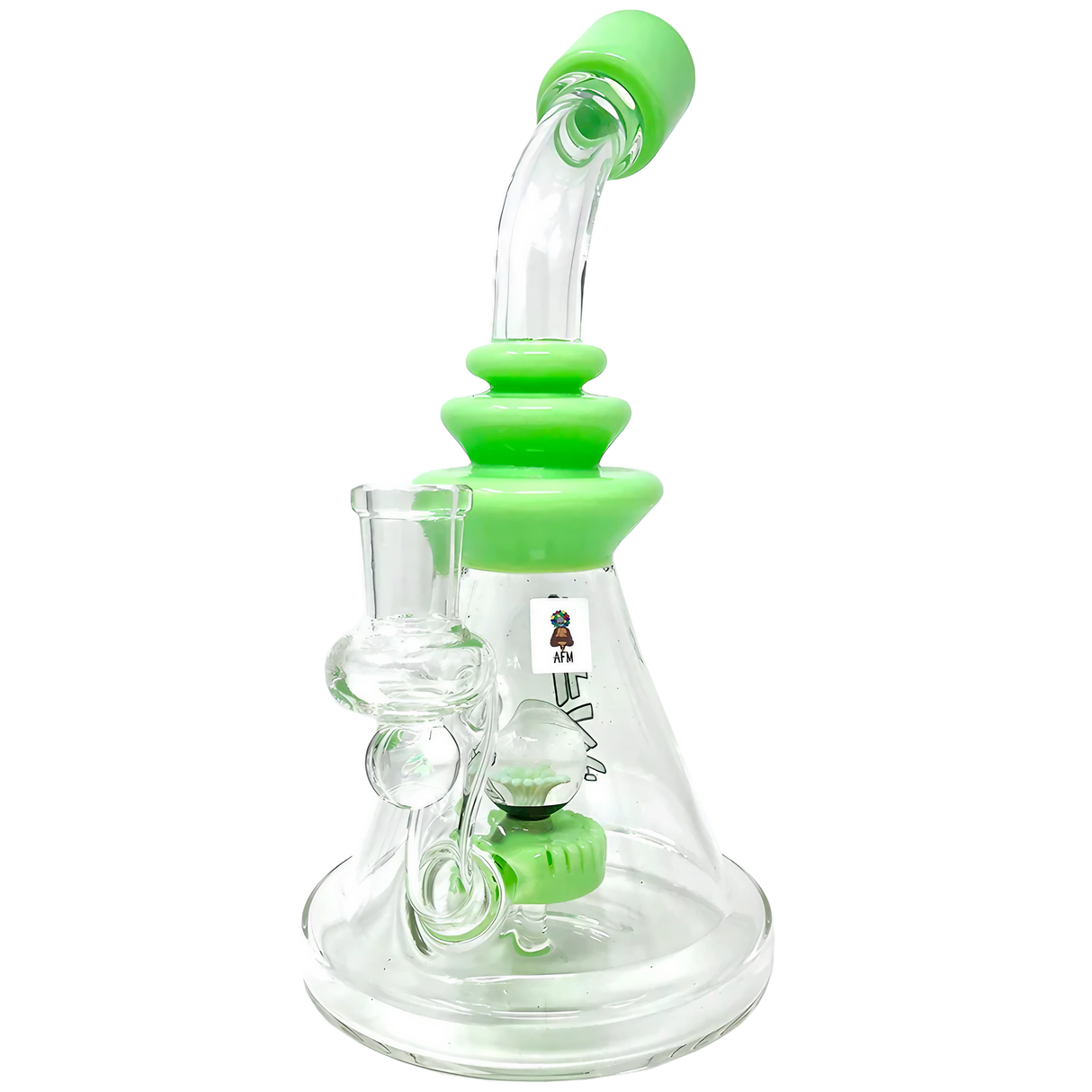 AFM Glass 9" Opal Stone Dab Rig with Green Accents and Slit-Diffuser Percolator - Front View