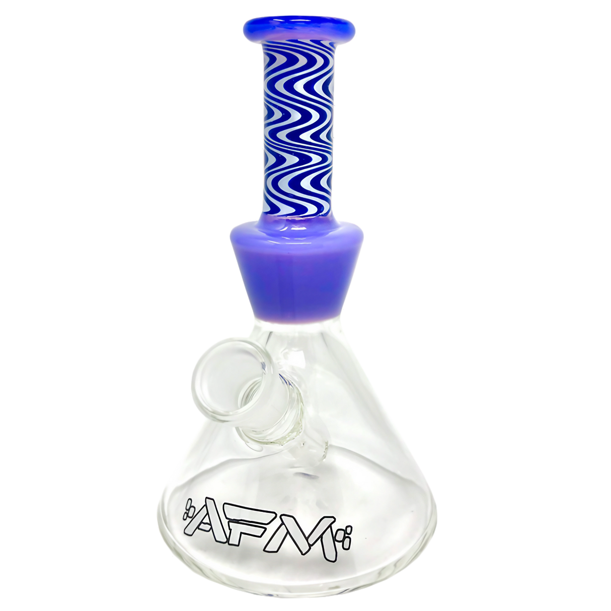 AFM Glass - The Trippy Mini Rig - 6" Beaker Bong with Blue Accents - Front View