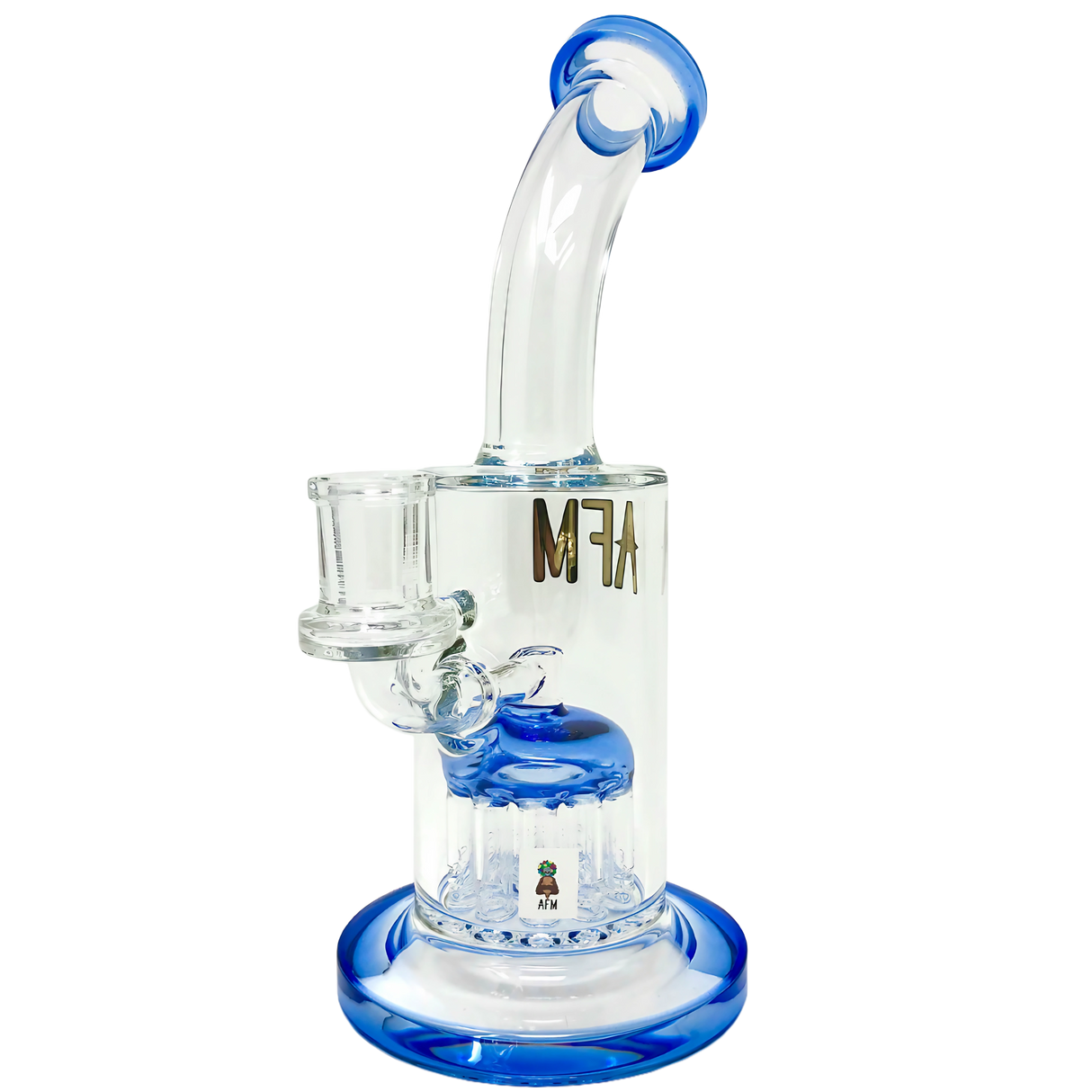 AFM Glass Tree Perc Dab Rig in Blue with 9" Height and 14mm Joint - Front View
