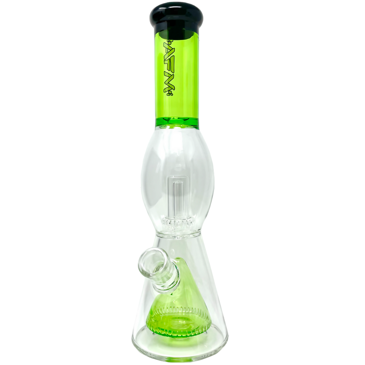 AFM Pyramid UFO Beaker Bong in Slyme Green, 13" Tall with Showerhead Percolator, Front View