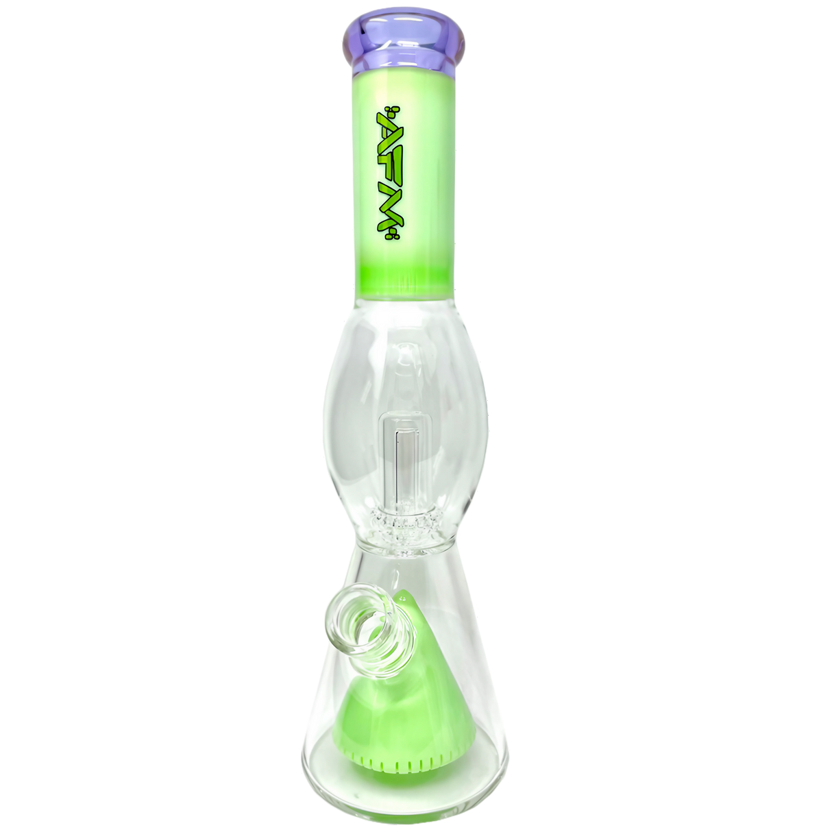 AFM Pyramid UFO Beaker Bong in Slyme color, 13" tall with showerhead percolator, front view on white background