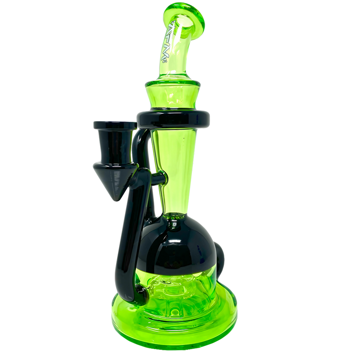 AFM Spaceship Cycler 9" Dab Rig in Lime/Black with Percolator, Front View on White Background