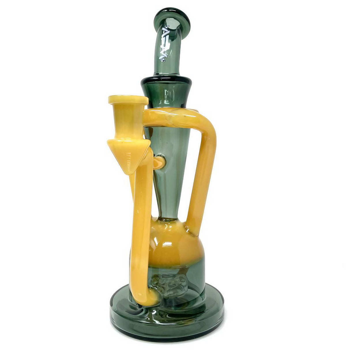 AFM Spaceship Cycler 9" Dab Rig with Percolator in Smoke/Orange, Front View on White Background