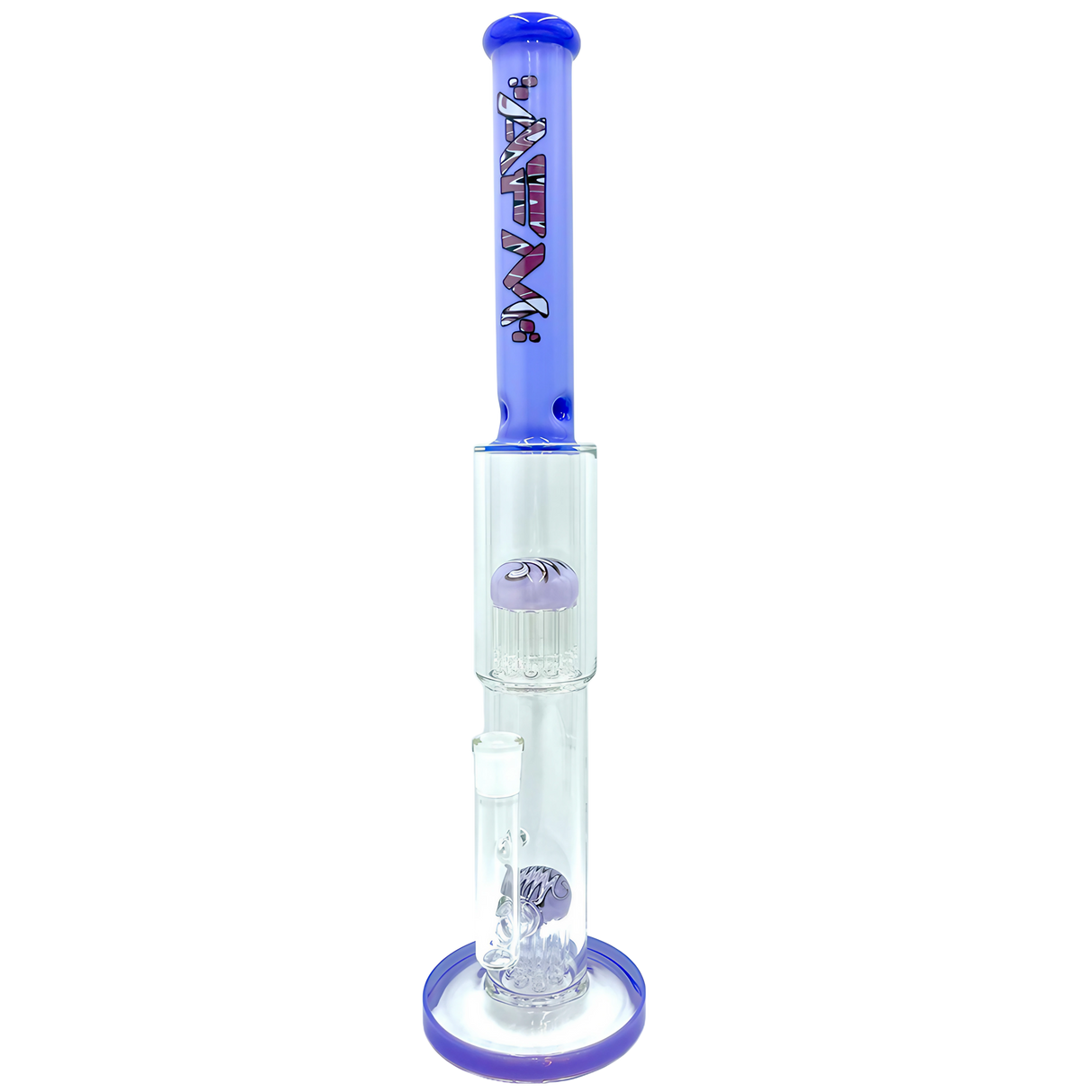 AFM The Double Hitter Reversal 19" Bong in Purple, Front View, Borosilicate Glass for Dry Herbs