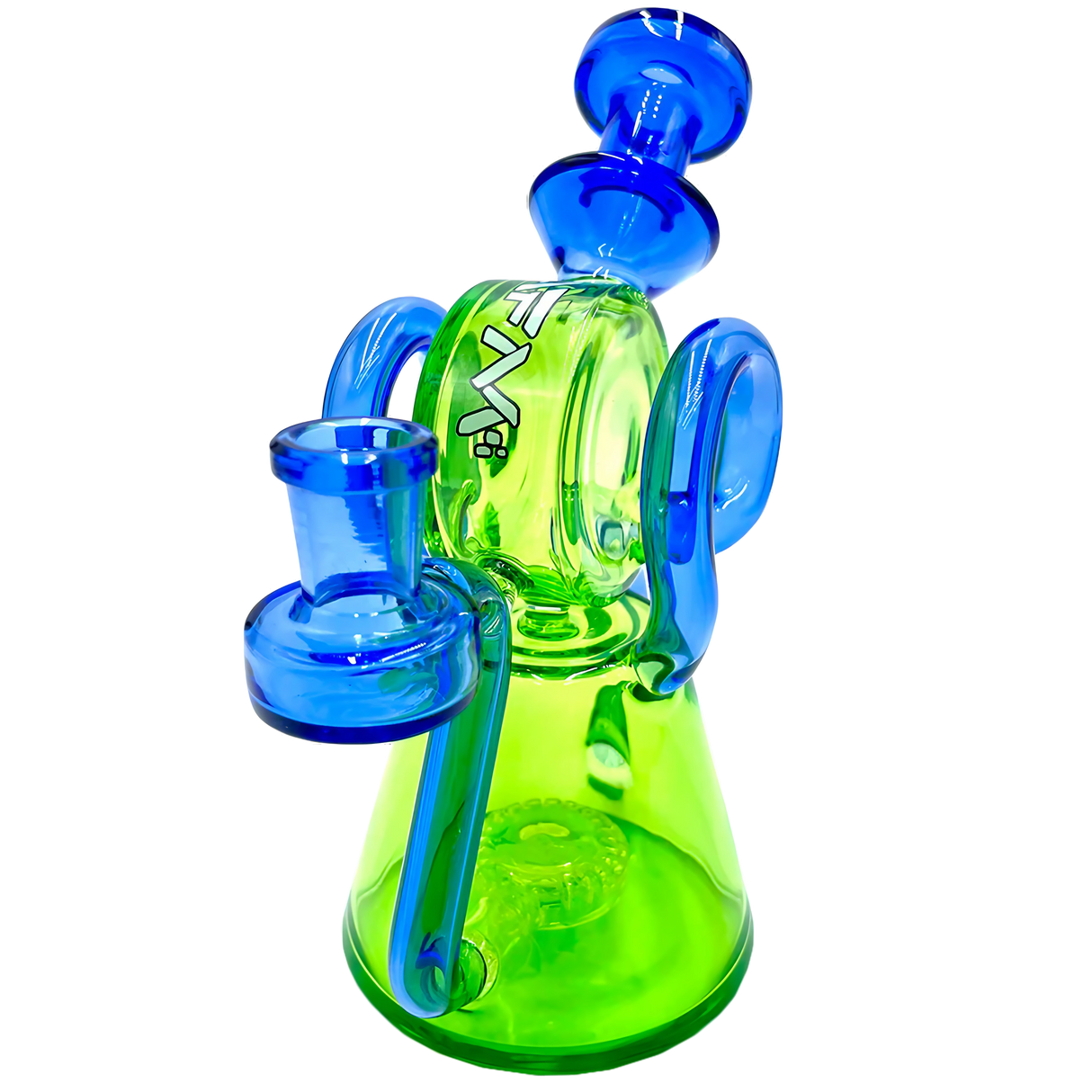 AFM 8" Double Ram Recycler Dab Rig in Clear and Blue, Borosilicate Glass with 14mm Joint