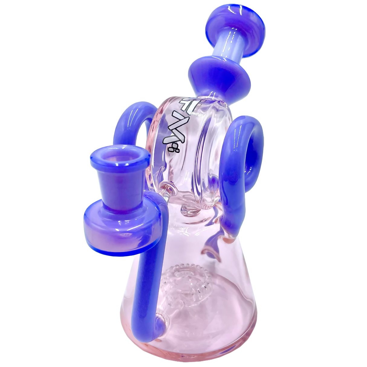AFM Double Ram Recycler Dab Rig, 8" Clear Borosilicate Glass with Blue Accents, Front View