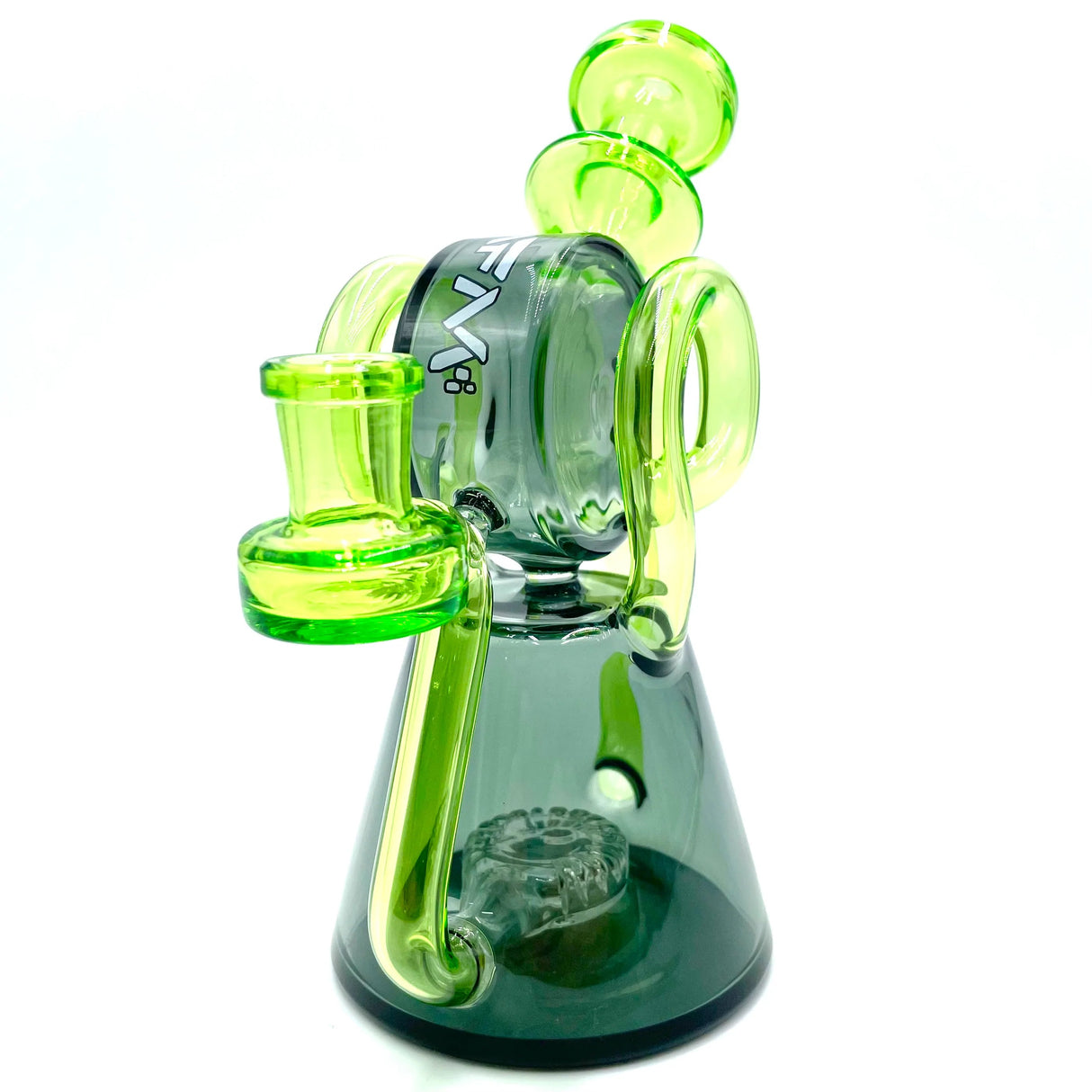 AFM 8" Double Ram Recycler Dab Rig with Clear and Green Borosilicate Glass - Front View