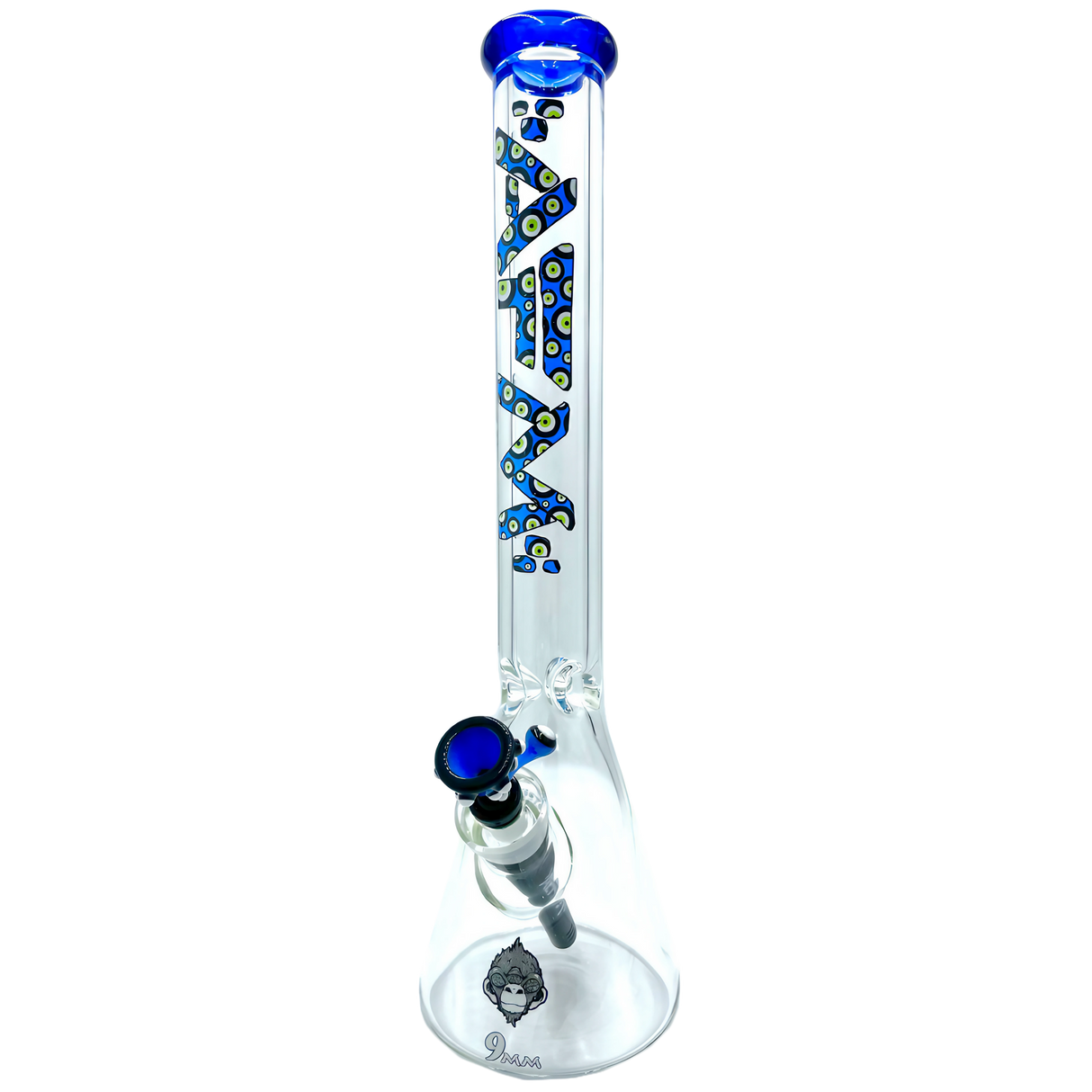 AFM The Evil Eye Beaker Set in blue, 18" tall, 9mm thick borosilicate glass, front view
