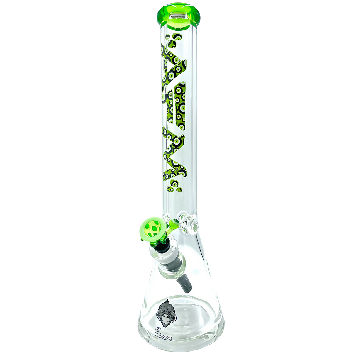 AFM The Evil Eye Beaker Bong in Lime - 18" with Heavy Wall Borosilicate Glass, Front View