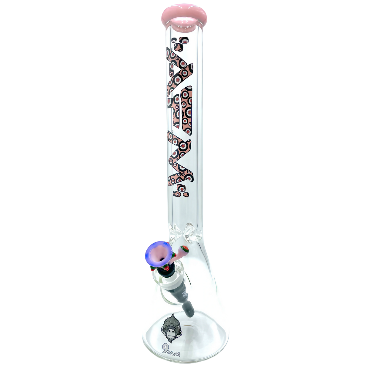 AFM The Evil Eye Beaker Bong in Pink - 18" with Heavy Wall Borosilicate Glass