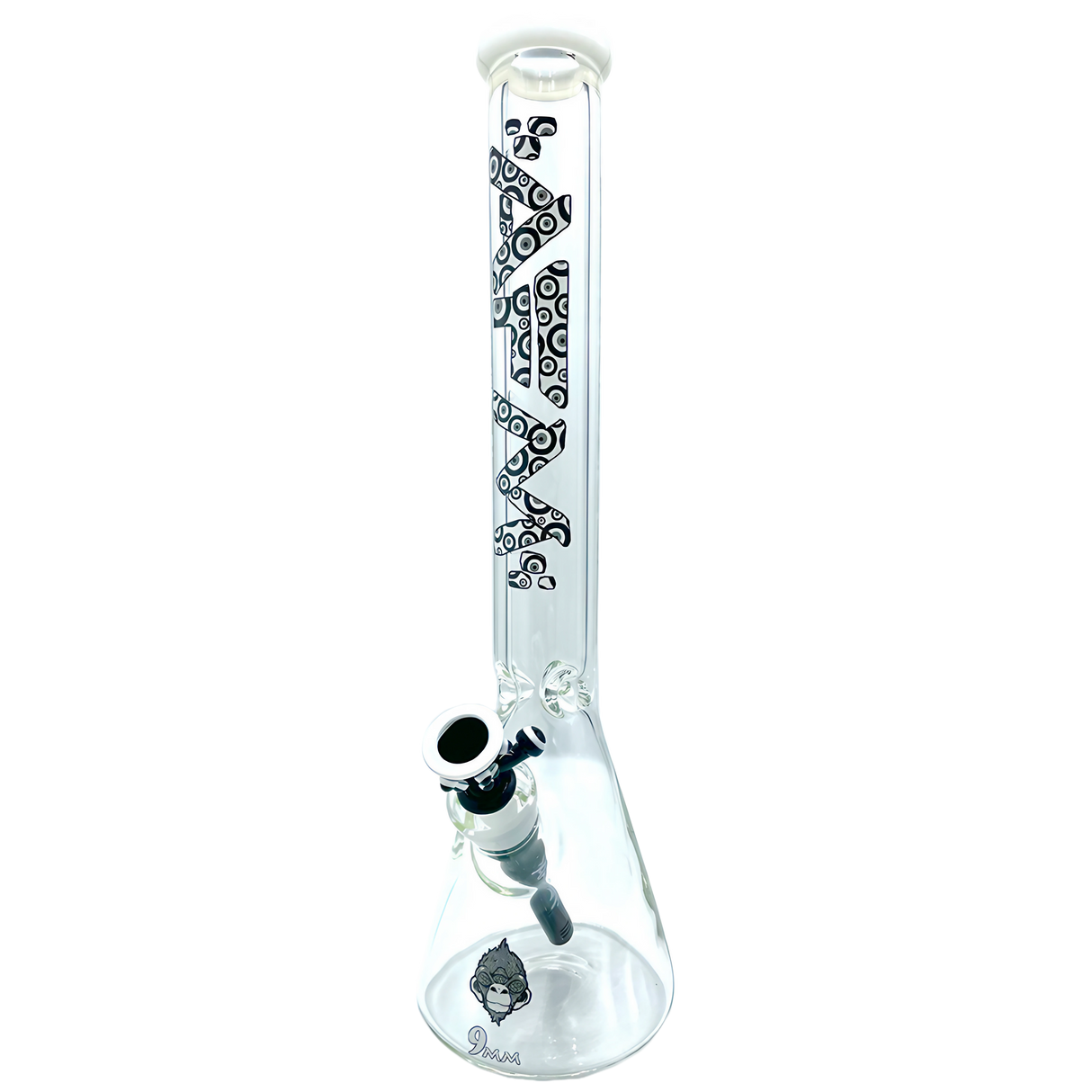 AFM The Evil Eye Beaker Set - 18" with Intricate Black Designs on Clear Glass, Front View